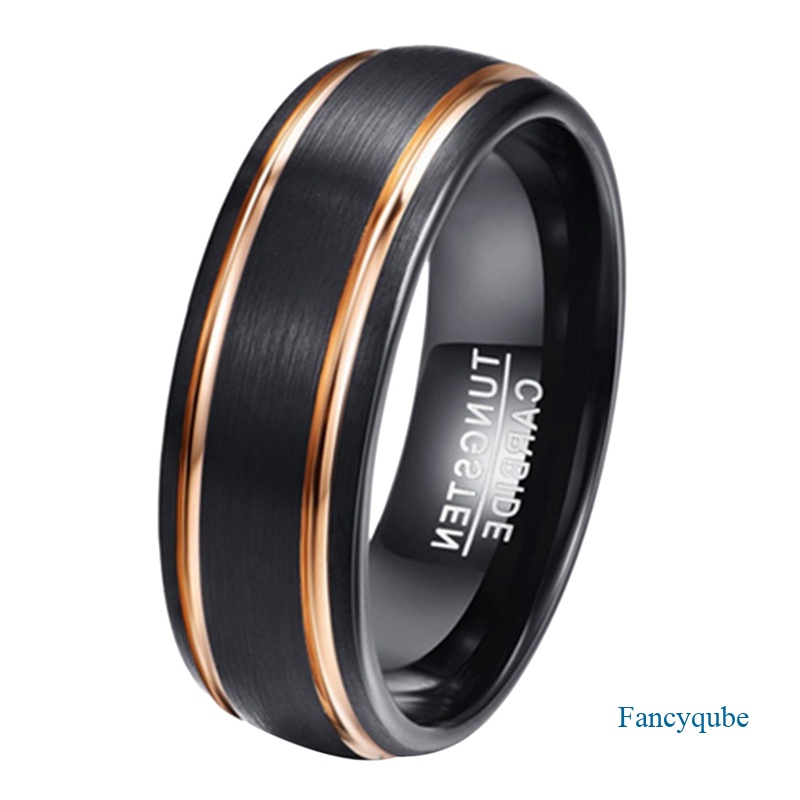 Aksesoris Perhiasan Mewah Mens 8mm Cincin Tungsten Rose Gold Hitam Brushed Titanium Steel Rings Untuk Pria