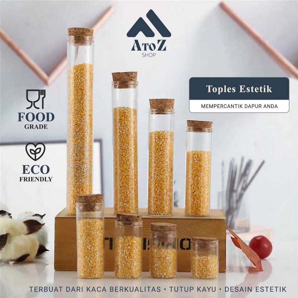 Botless Toples Kaca Tutup Kayu Estetik Kecil 20-110ml