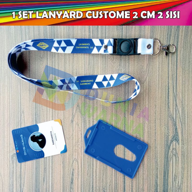 Tali Lanyard id card  custome 2 cm 2 sisi sepaket/cetak tali lanyard  id card dan casimg satu paket