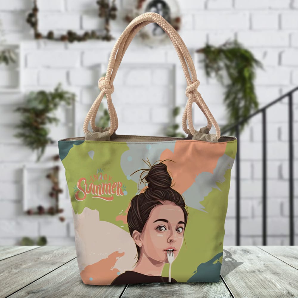 tas wanita totebag karakter wanita - Tote Bag resleting Besar Premium