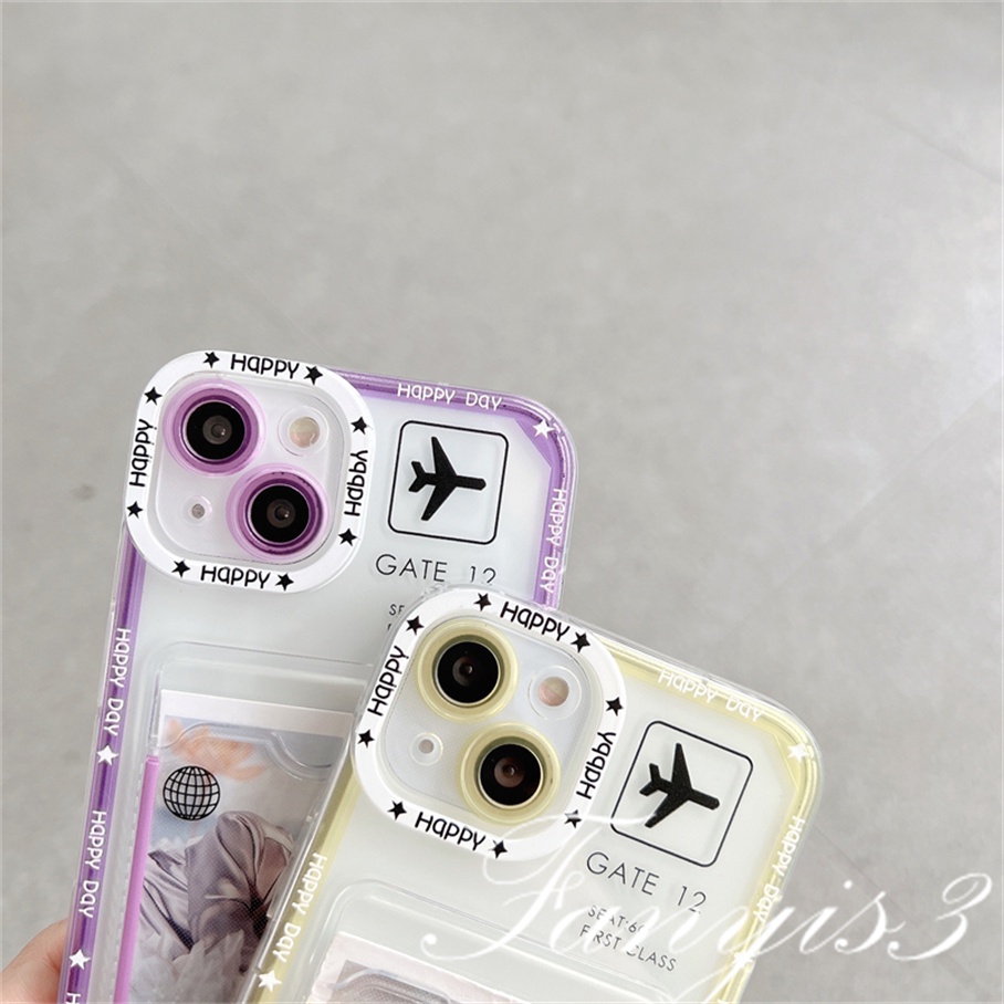 Compatible For IPhone 14 13 12 11 Pro Max X XR Xs Max 8 7 Plus SE 2020 Kompatibel Untuk Fashion Air ticket Card Holder Phone Case Clear TPU Lembut Cover Pelindung