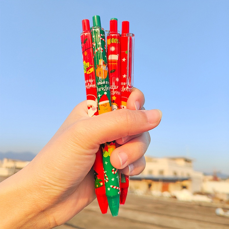 [Harga Grosir]1 Pc Pulpen Gel Tekan Motif Kartun Rusa Snowman Santa Claus Warna Acak Untuk Alat Tulis Sekolah