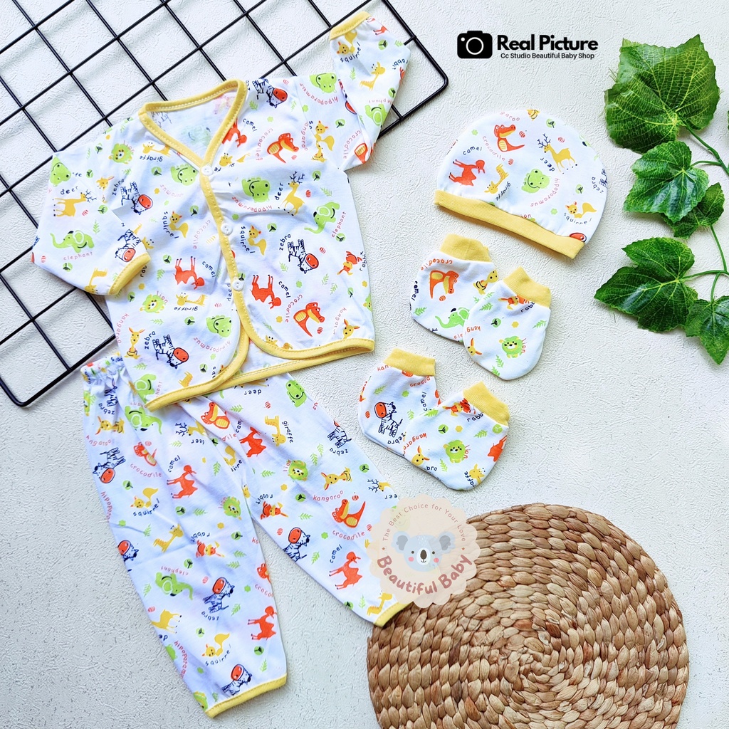 Baby.ou - Set Baju Bayi Baru Lahir 4in1 / Setelan Baju Bayi Newborn / Celana Bayi Baru Lahir / Gift Set Bayi Baru Lahir