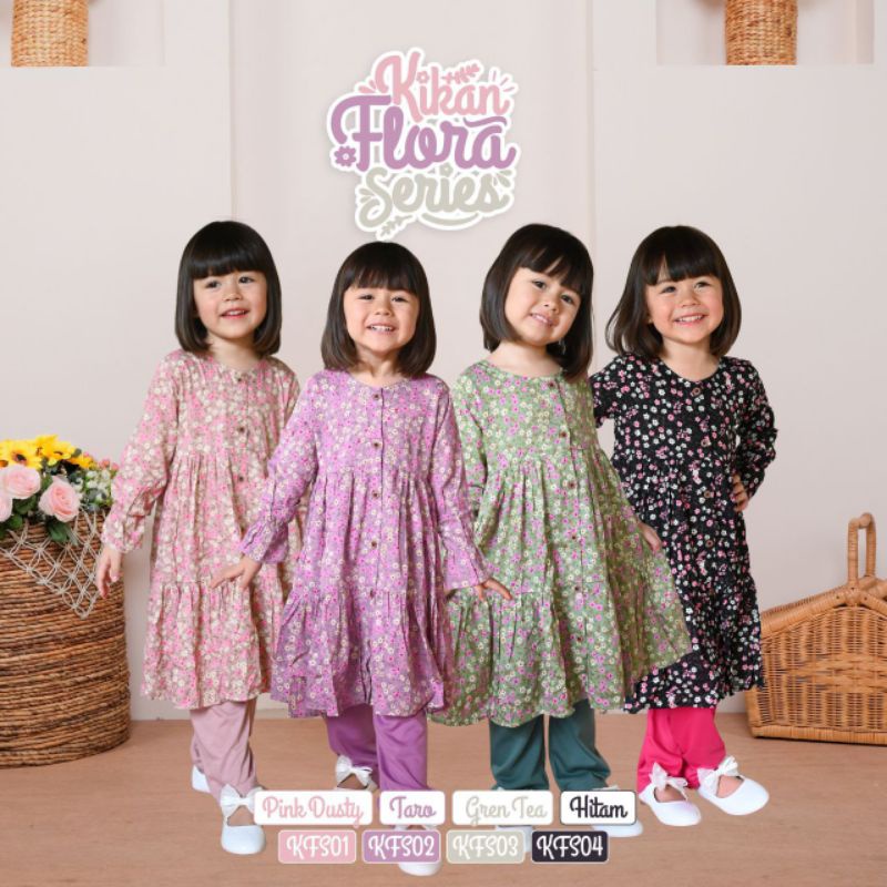 SETELAN ANAK PEREMPUAN SET TUNIK KIKAN FLORA USIA 1-8 TAHUN CUTE KIDS