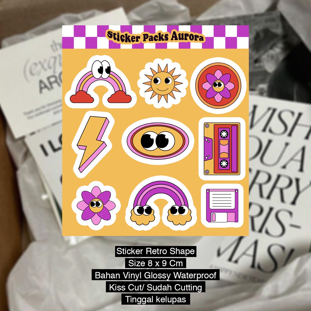 

Retro Shape Sticker Packs Jurnal Kit Waterproof Cutting Stiker Aesthetic Softcase Hp