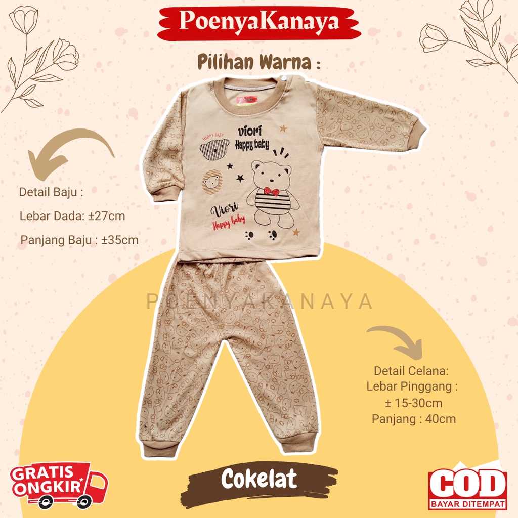 Setelan Baju Bayi Piyama Bayi Panjang HAPPY BABY BEAR WARNA Viori Size 3-12 Bulan SPY34