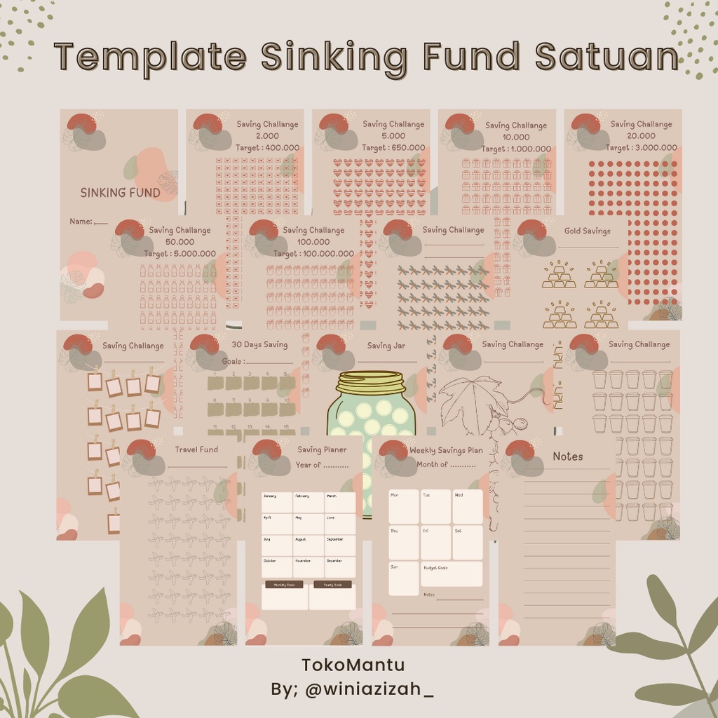 

(Satuan) Template Saving Planner Sinking Fund Budgating Binder A6 Lucu Keren