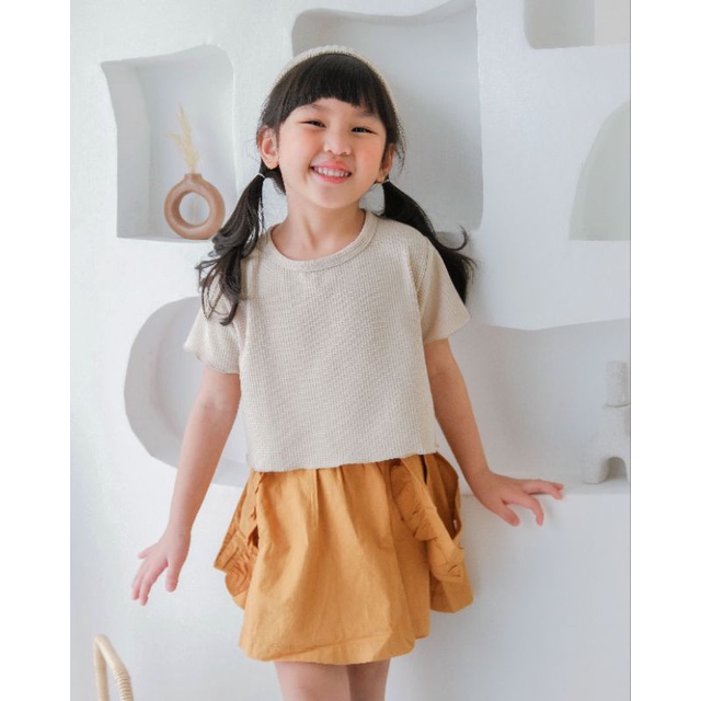 LIANKA WAFFLE TOP | Kaos Waffle Anak | Atasan Polos Anak | Baju Unisex | Blouse kotak-kotak anak | Kaos ruffle anak | Kaos basic anak