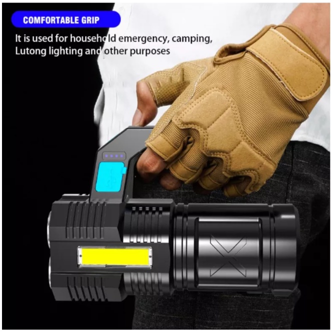 TAFFLED SENTER LED SUPERTERANG USB FLASHLIGHT LAMPU SENTER DARURAT RECHARGEABLE LED+COB 1200mAh