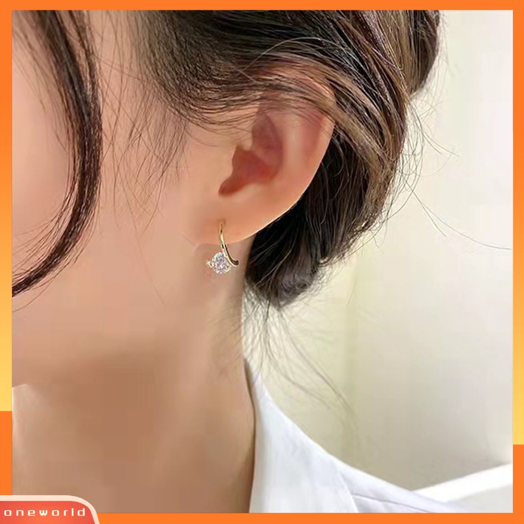 {oneworld} 1pasang Wanita Anting Geometris Berlian Imitasi Perhiasan Berkilau Cubic zirconia Stud Earrings Hadiah Ulang Tahun