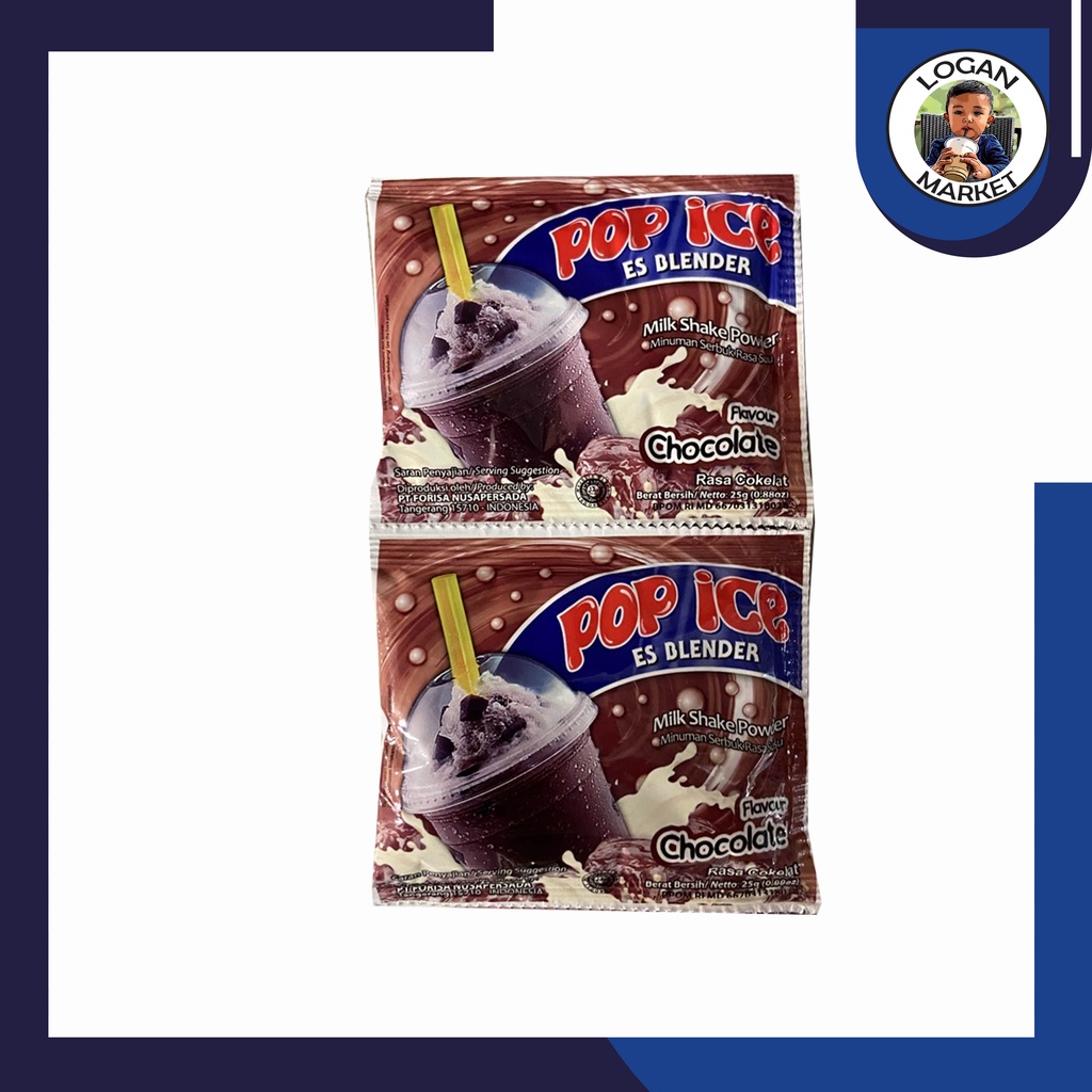 Pop Ice Es Blender Coklat Chocolate Renceng 10 Pcs Sachet 25gram 25 gr