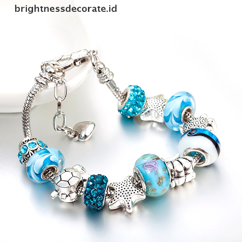 [Birth] Ocean Shell Biru Kristal Manik-Manik Rantai Bangle Gelang Wanita Gadis Pesona Perhiasan [ID]