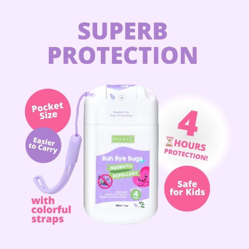 [FREE Strap] Berry C Buh Bye Bugs Mosquito Repellent Anti Nyamuk DB Serangga Bayi Anak Dewasa Traveling Pocket
