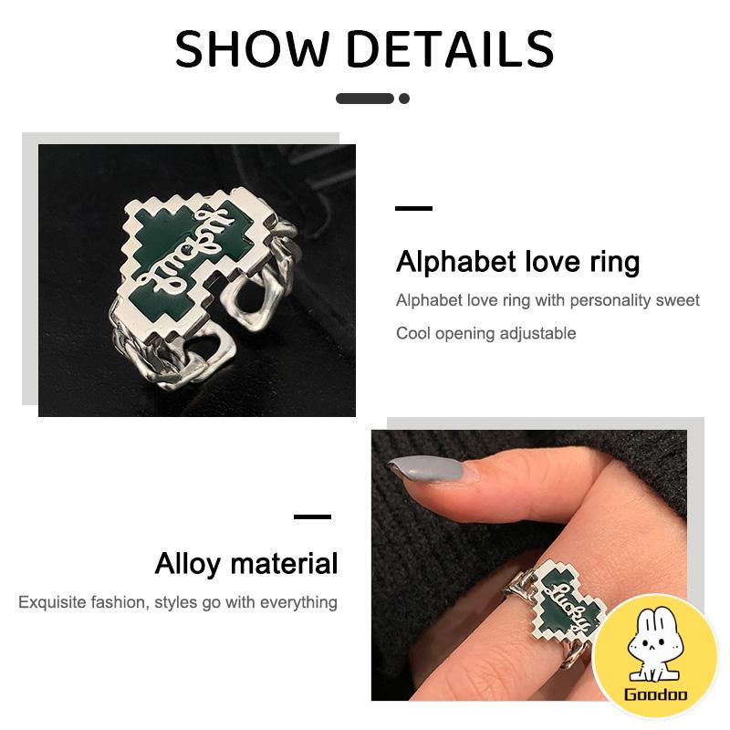 Cincin Huruf Jatuh Minyak Cinta Cinta Halus Berlapis Perak Perempuan Retro Elegan Cahaya Mewah Cincin Terbuka -Doo