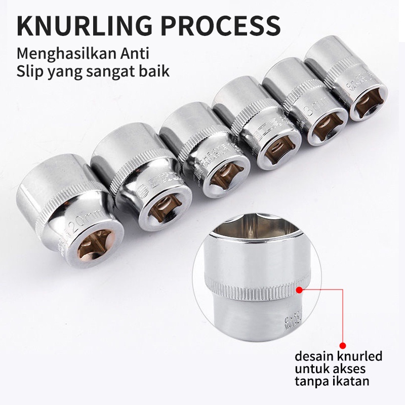 ISKU Mata Socket Kunci Sock 1/2 6pt Mata Sok Ukuran 8 - 24 mm Chrome 50BV75 /Alat Perkakas Sock Spanner