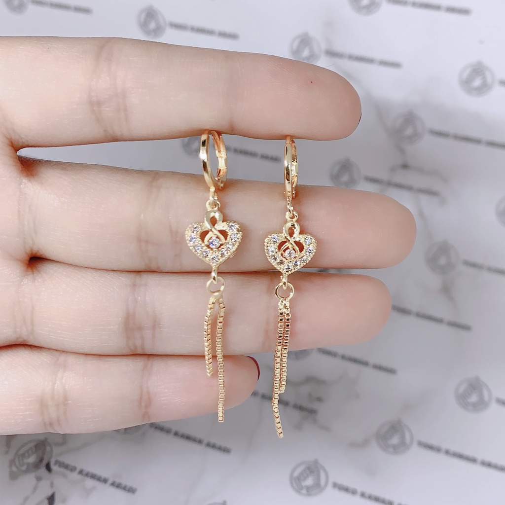 Anting Xuping Gold Perhiasan Fashion Wanita Model Jurai Permata Setengah Oval *48