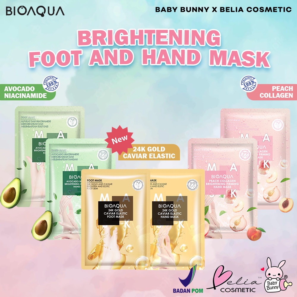 ❤ BELIA ❤ BIOAQUA Hand Mask &amp; Foot Mask | Peach Collagen Brightening Firming | Avocado Niacinamide Brightening Moisturizing 35g/pair | Masker Kaki | Masker Tangan | BPOM