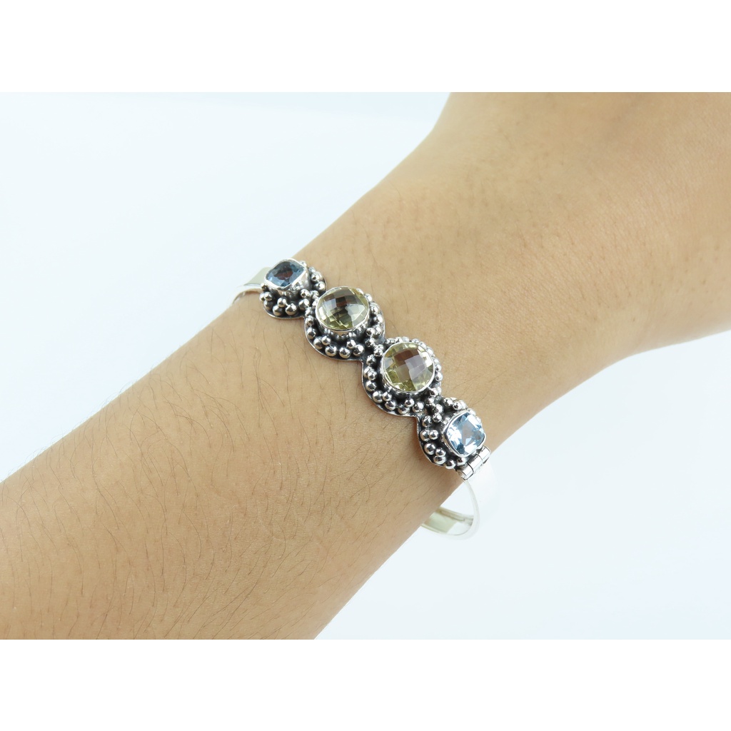 Gelang Wanita Permata Blue Topaz & Citrine Perak 925