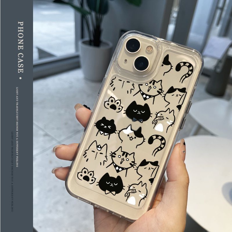 IPHONE Casing Ponsel Lembut Kucing Lucu Kompatibel Untuk Casing Iphone14 11 13 12 Pro XS Max X XR 78 6S Plus Silcone Shockproof Transparan TPU Cover