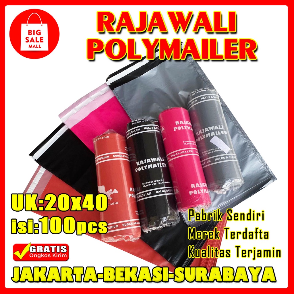 Plastik Polymailer Warna 20x40cm Isi 100pcs Rajawali Permium /Pinus Ekonomi Plastik Packing Online Shop Perekat lem Kuat