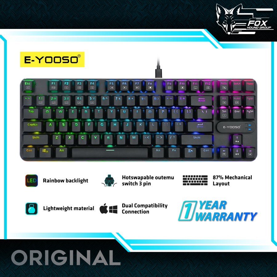 Keyboard Gaming E-YOOSO Z-66 87% RGB Hotswap Mechanical  Black