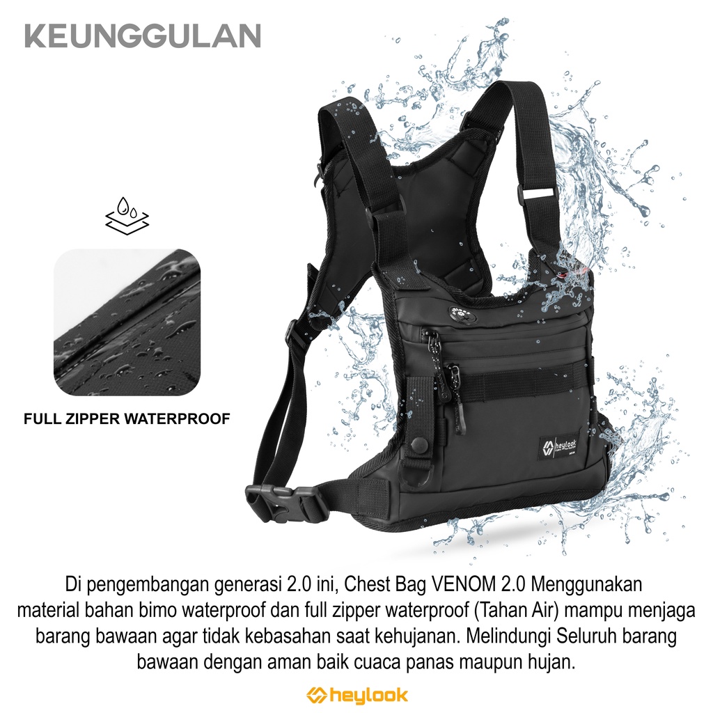 HEYLOOK Project - Chest Bag Venom 2.0 Waterproof Anti Air Tas Dada Pria Outdoor Tas Tactical Cowok Rig Bag Army Militarry Terbaru