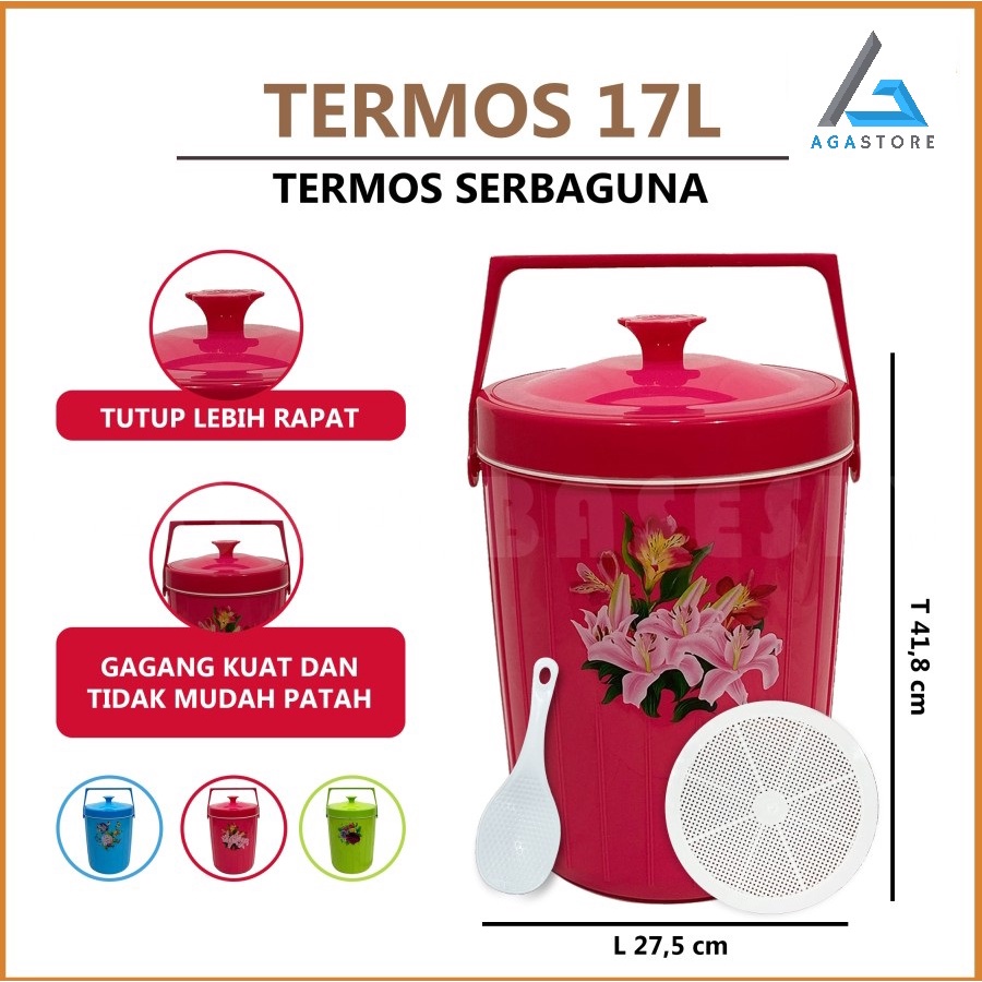 Rice Bucket 17 L Ice Bucket 17L Termos Nasi Free Centong / Thermos Es Batu Besar 17 Liter