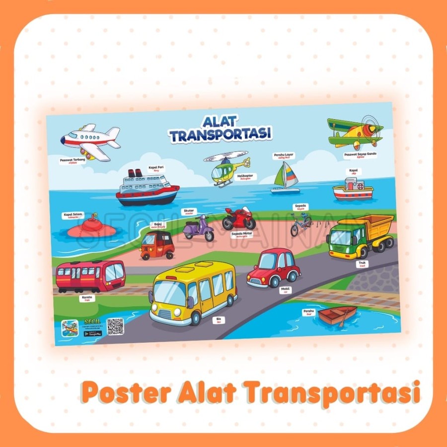 Poster Edukasi Belajar Transportasi anak TK SD PAUD wipe and clean