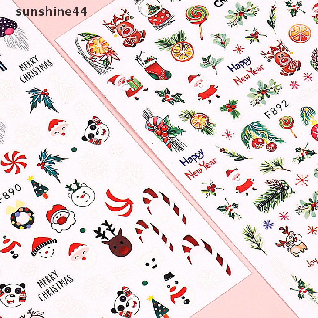 Sunshine 1lembar Stiker Kuku Natal Dekorasi Kuku UV Gel Nail Art Decals.