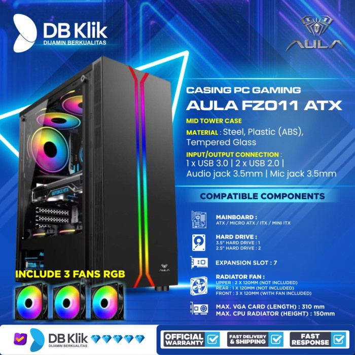 CASING PC GAMING AULA FZ011 ATX INCLUDE 3 FAN RGB - CASING AULA FZ 011