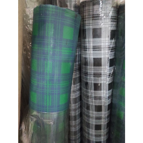 Perlak Alas Taplak Meja Karpet Lantai Plastik Vinyl Meteran Waterproof Antiair Motif Kotak Kecil