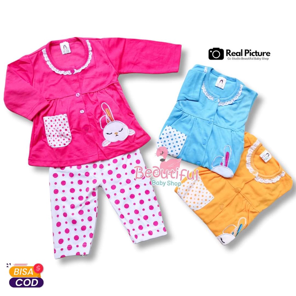BUNDLING 3pcs Setelan Piyama Baju Bayi Perempuan Bordir 3 WARNA 3 MOTIF - Baby.ou