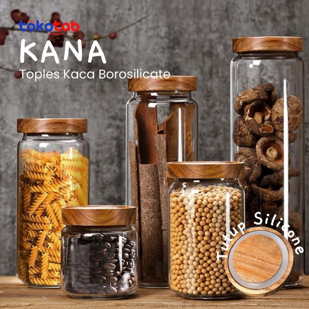 Tokotab - KANA Toples Kaca Kedap Udara Tutup Lubang/ Toples Snack Teh Jar Kaca Dustproof Toples Bamb