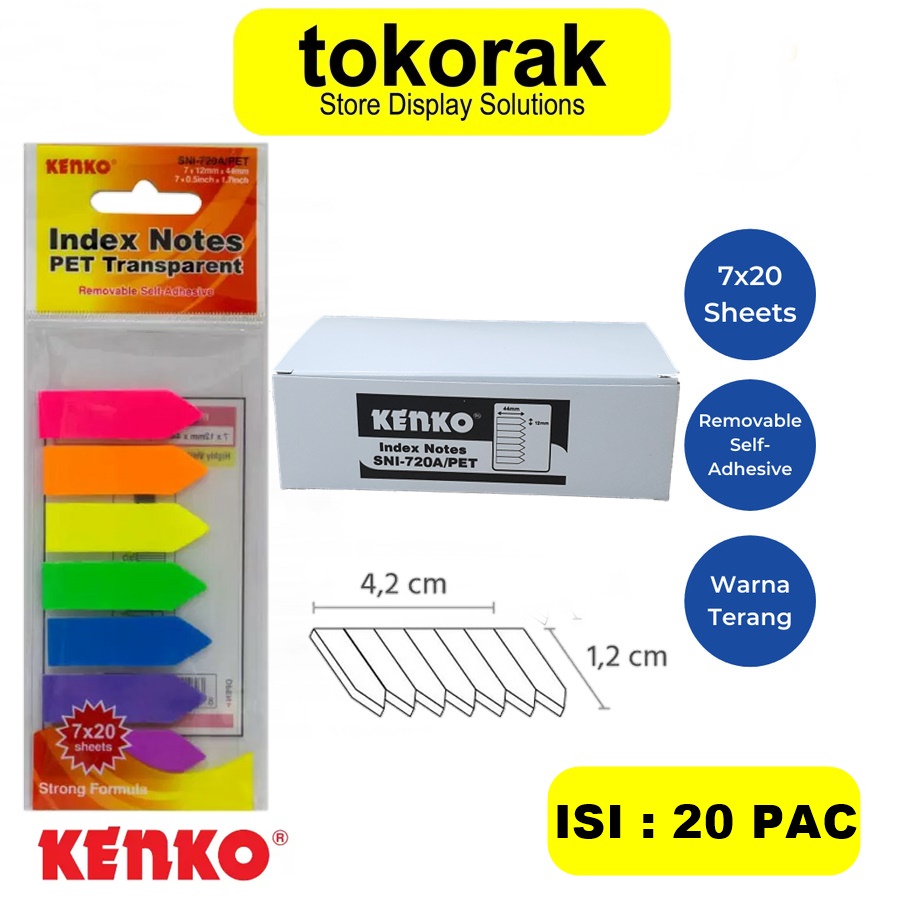STICKY NOTE INDEX KENKO SNI 720A TRANSPARAN NOTES PET TRANSPARENT 1 BOX ISI 20 PAC