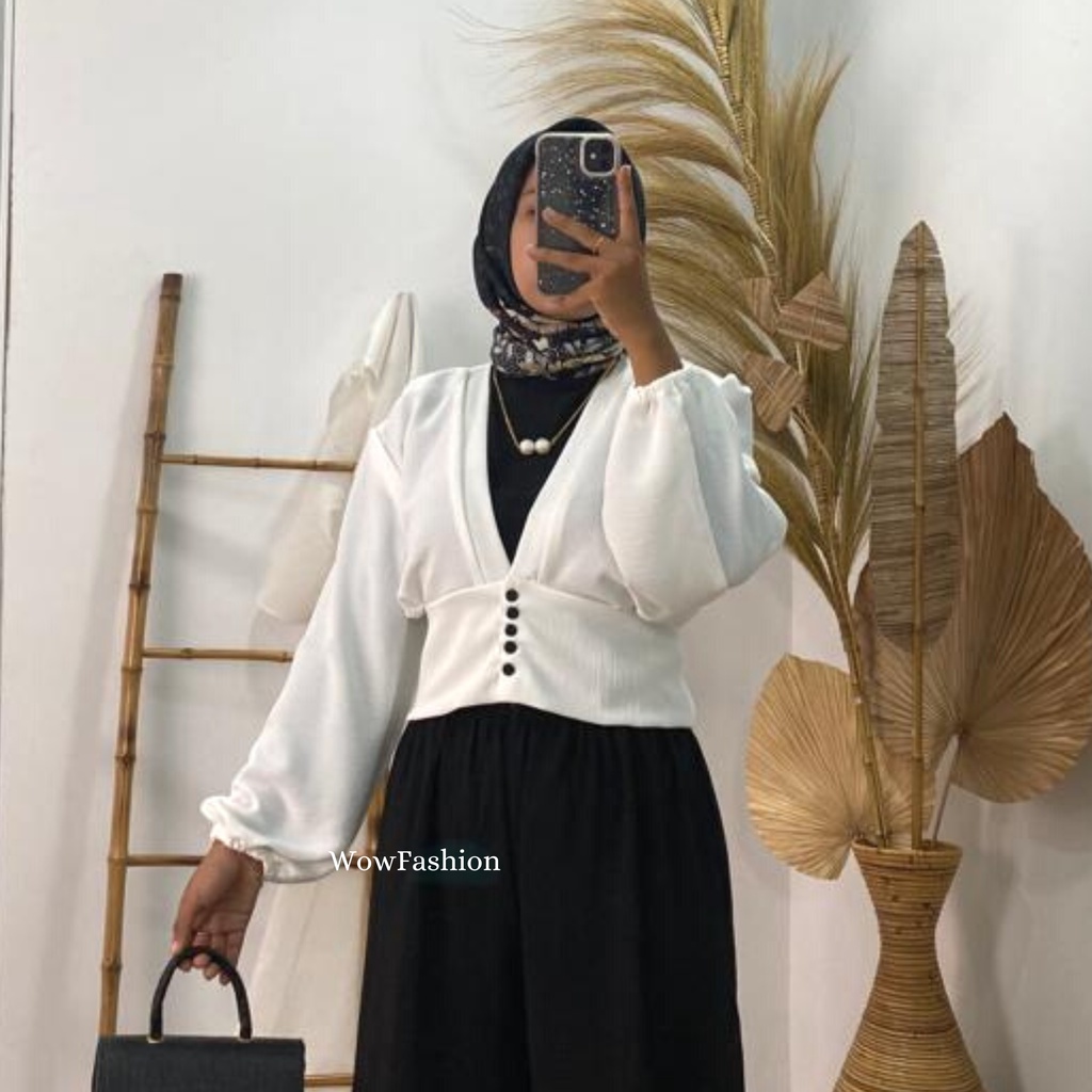 WOW-NB-Nabila Atasan Kancing //Atasan Crinkle Airflow//Blouse Wanita//Atasan Crop