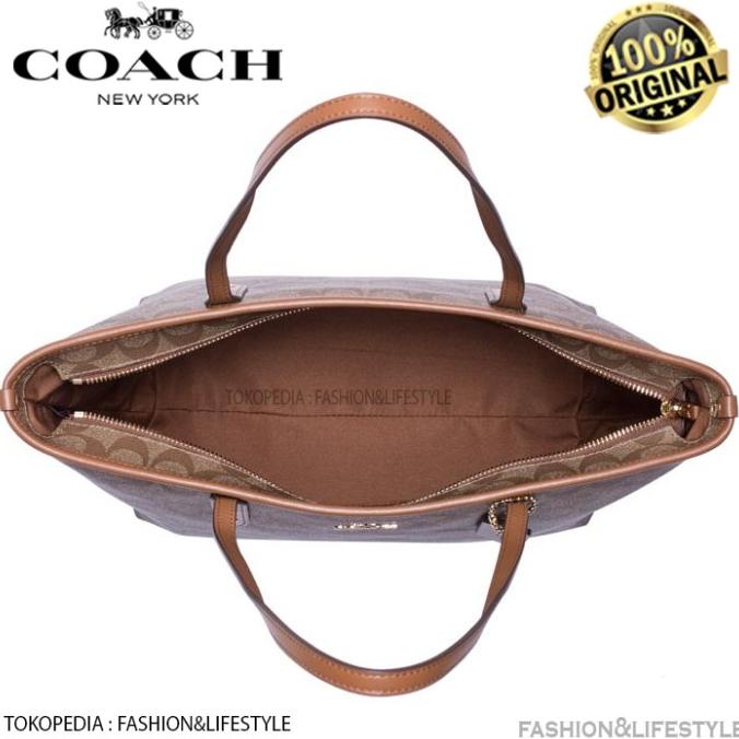 Coach Tote Bag Signature City Zip Tote Khaki Saddle - Original 100%