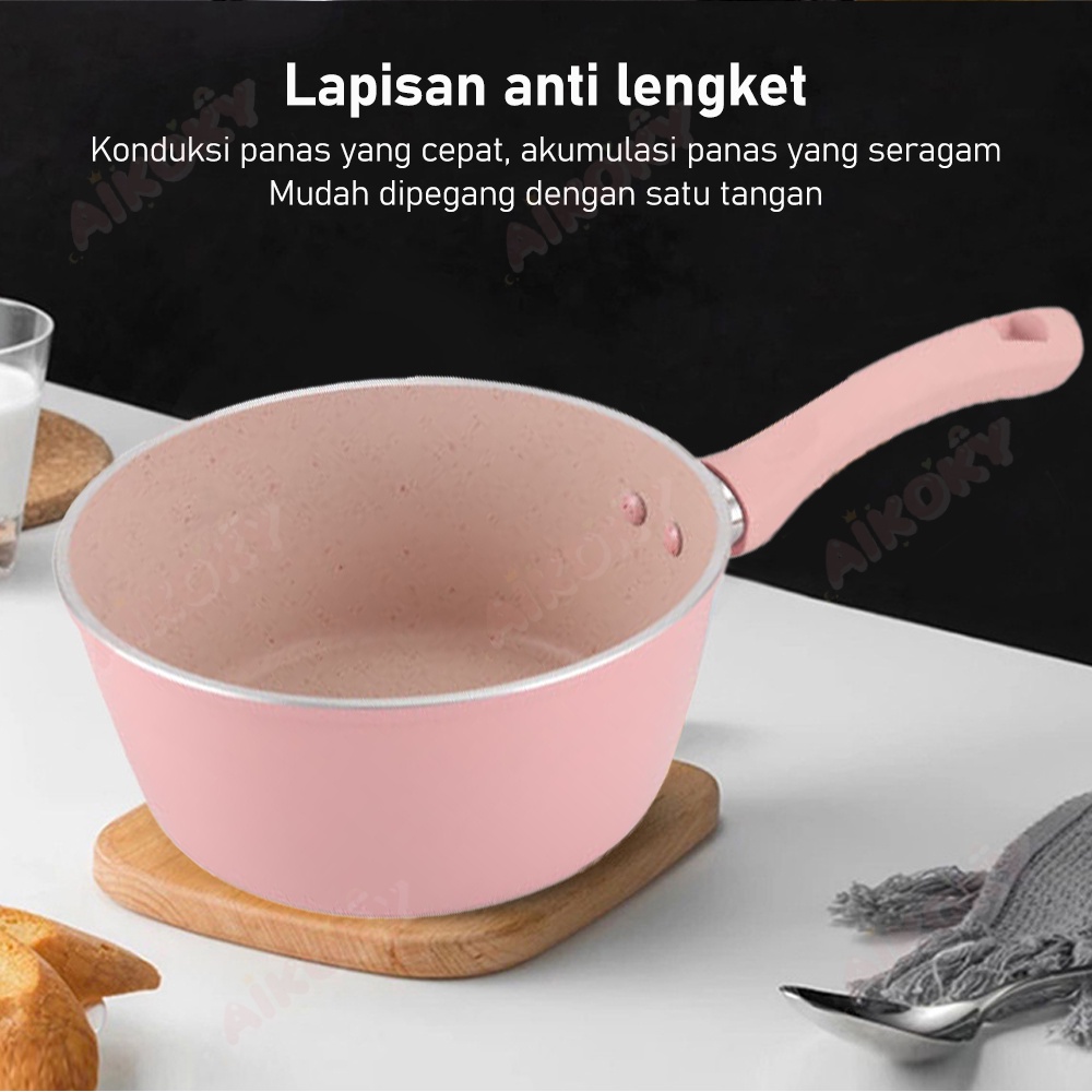 Aikoky Panci Susu Mini Panci Teflon Marble Sauce Pot Anti Lengket 12-14 CM