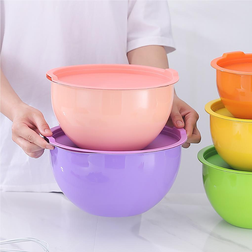 5buah Mangkuk Pencampur Warna-Warni Lapisan Ganda Wadah Makanan Menebal Nasi Salad Peralatan Makan Dapur Masak Gadget