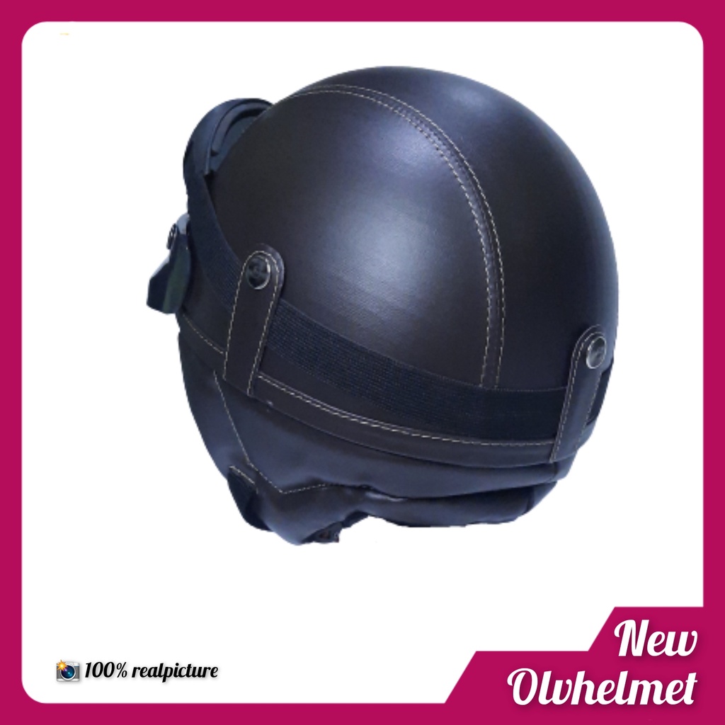 HELM CHIP RETRO PRIA WANITA HITAM COKLAT / HELM CHIP RETRO KULIT SNI FREE PACKING