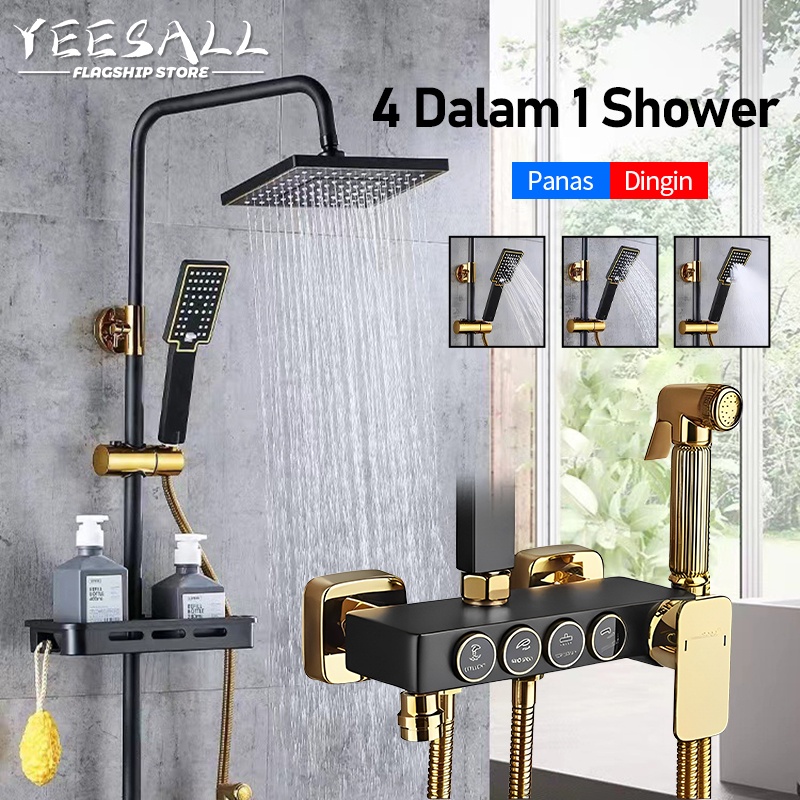 4 Dalam 1 Shower Kamar Black Gold Kamar Mandi Shower / Keran Mandi Air Panas Dingin / Shower Set