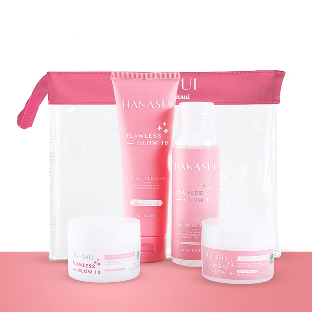 Citra Cosmetic - HANASUI Paket Flowless Glow 10 Series 4in1 - Gentle Cleanser / Power Essence / Day 
