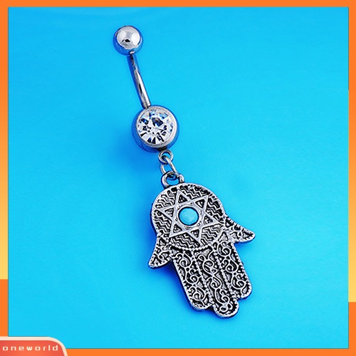 [oneworld] 1pc Vintage Hamsa Symbol Fatima Tangan Berlian Imitasi Pusar Belly Button Ring