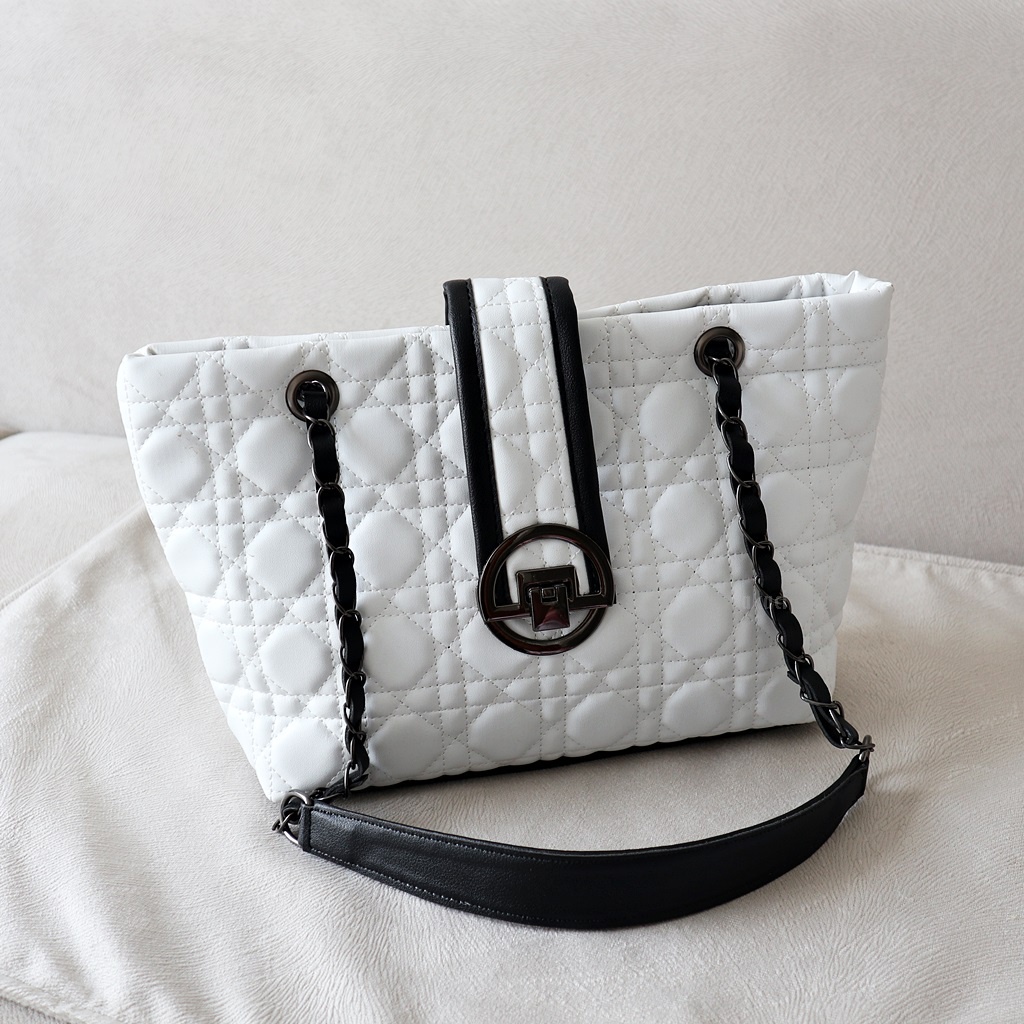 Akaci Tas wanita Tote black &amp; white bordir  AK 02-6863