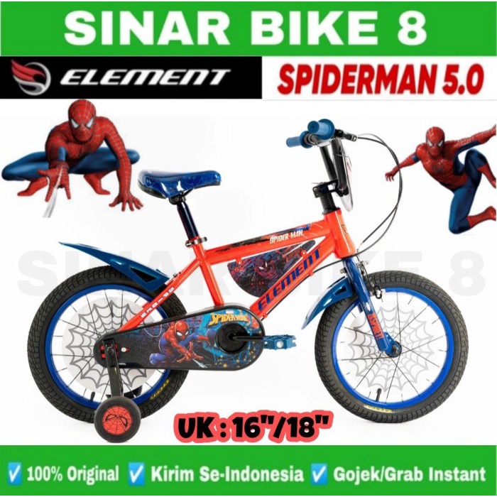 Sepeda Anak Laki BMX ELEMENT SPIDERMAN 5.0 MARVEL Ukuran 12&quot; 16&quot; dan 18 Inch