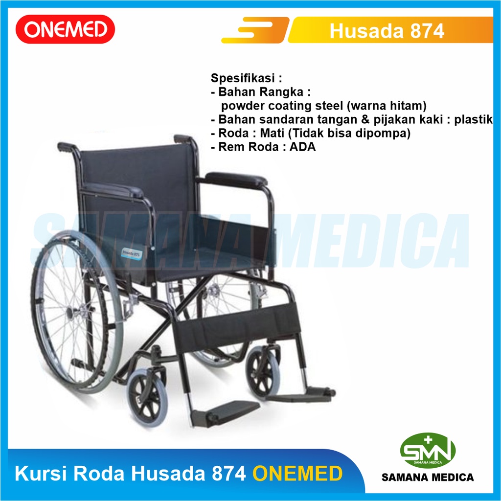 Kursi Roda Husada FS875 ONEMED Kursi roda Standar Rumah Sakit Rangka hitam Tahan Air