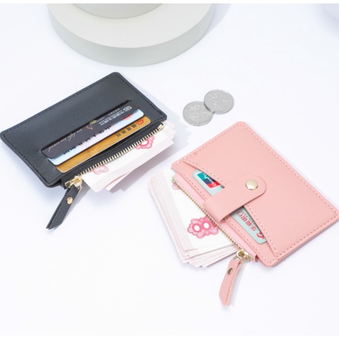 Dompet Kartu Card Holder Coin Wallet Bahan Kulit Koin