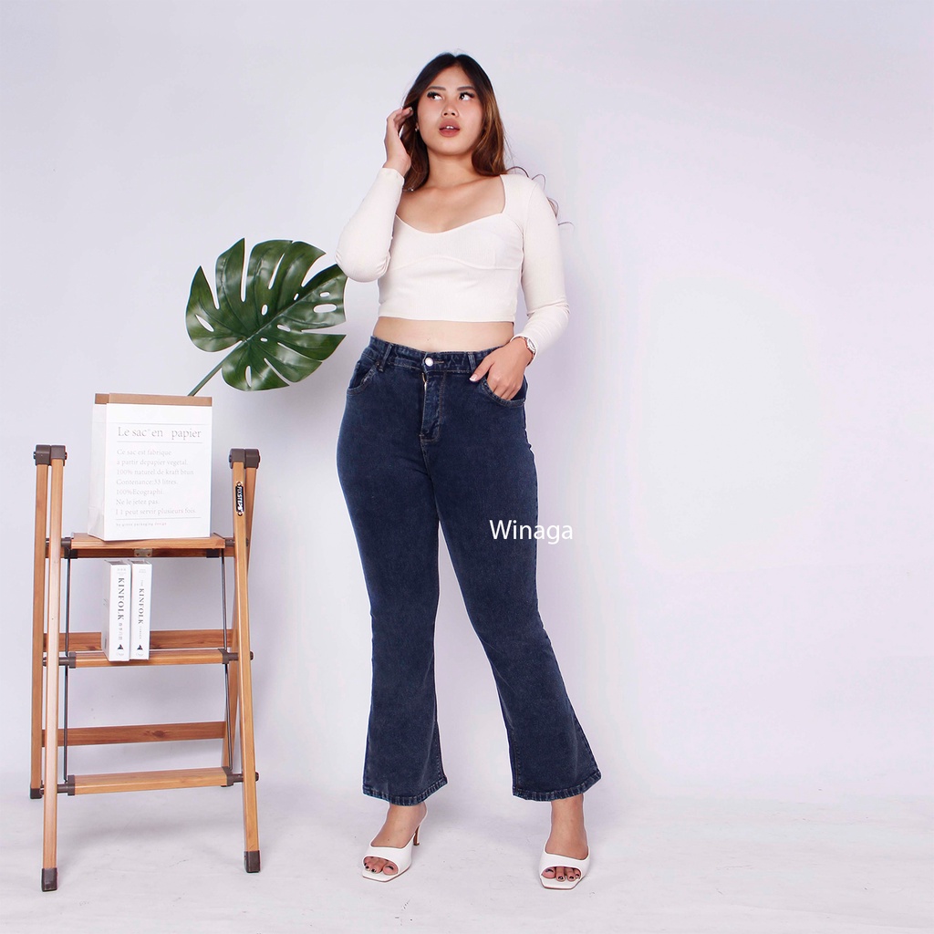 WINAGA- HighWaist Cutbray Jeans Jumbo Panjang Stretch