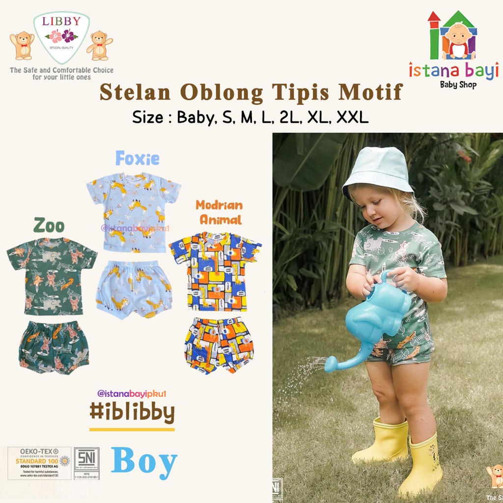 LIBBY SETELAN RIB PENDEK COTTON OBLONG TIPIS GIRL &amp; BOY SERIES - SETELAN PENDEK/SETELAN ANAK MURAH - LIBBY HAPPY FARM - LIBBY SETELAN MURAH