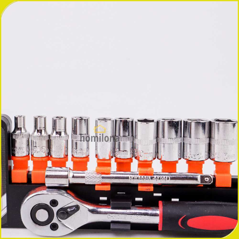 Taffware Kunci Pas CR-V Drive Socket Wrench Set 1/4 Handle 12 PCS