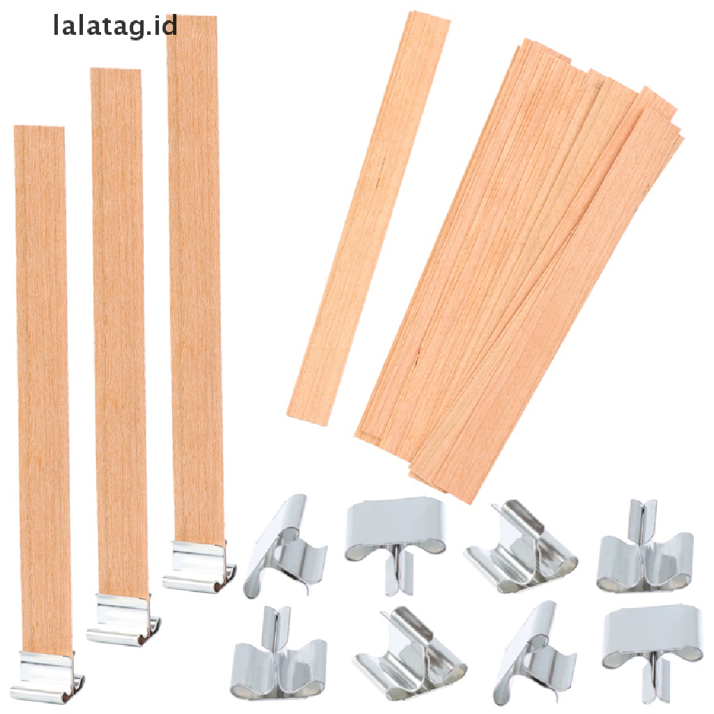 [lalatag] Sumbu Kayu 10Pcs Cores Wick Dengan Stand Besi, [ID]